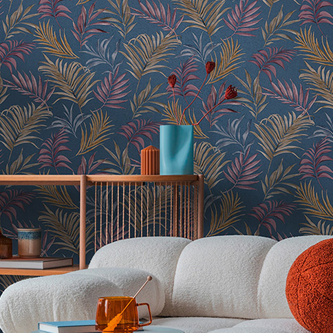 COMSOLiving Tapete Blau mit Farn