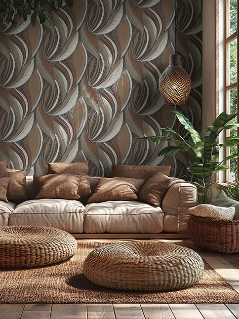[Translate to English:] Braun beige Tapete mit Wellen