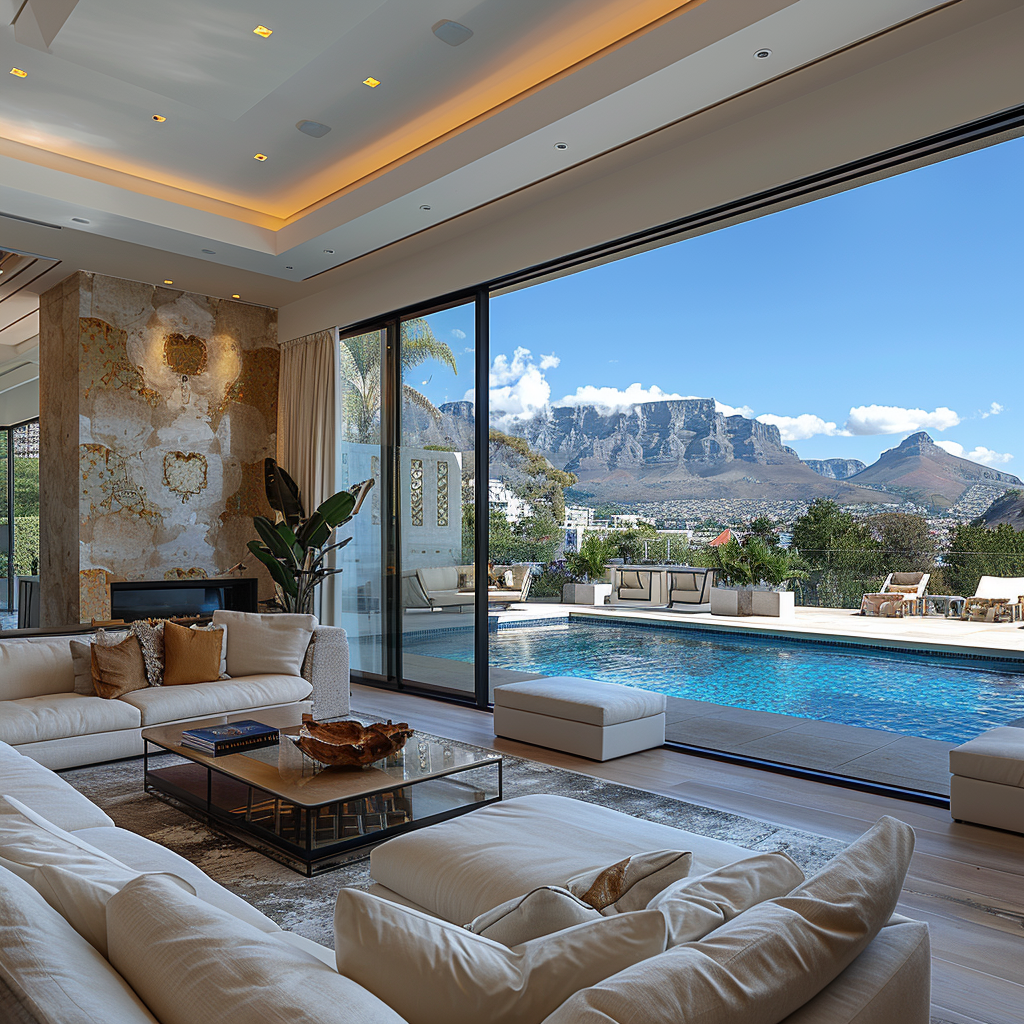 Inneneinrichtung Bachelors Villa mit Blick auf Tafelberg in Kapstadt