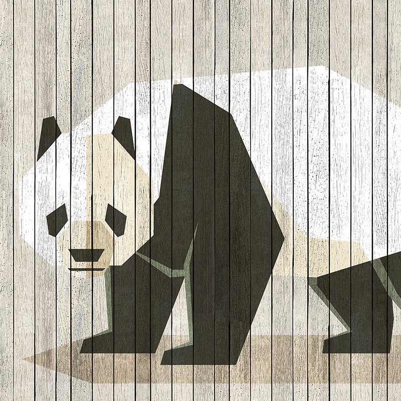 Wood Panel Structured Wallpaper with Panda & Board Wall - Beige, Brown | Premium Smooth Fleece