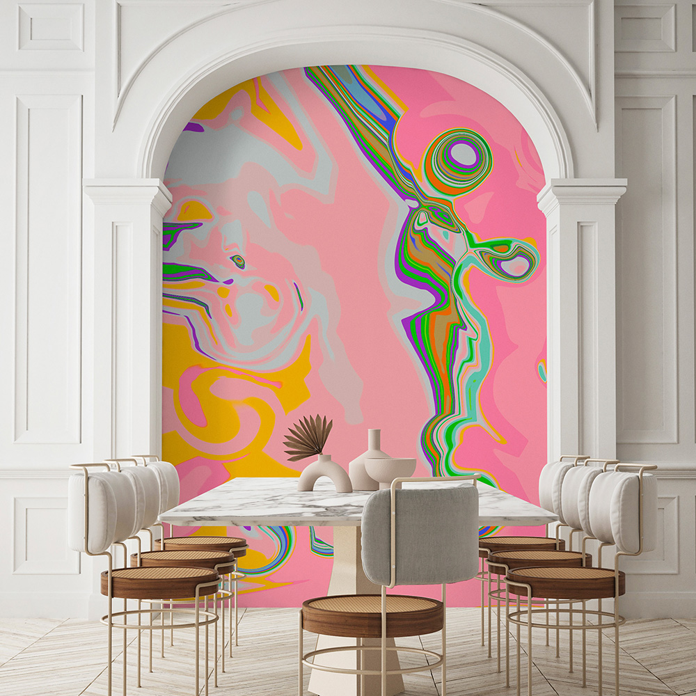Papier peint photo avec une touche de couleur vive dans la salle à manger