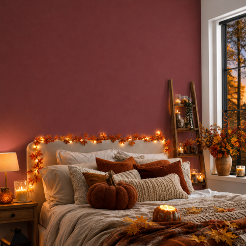 Chambre à coucher avec du papier peint couleur bordeaux