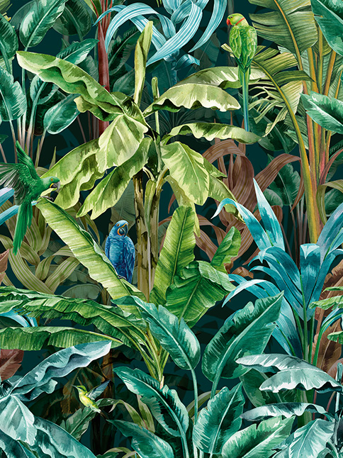 Papier peint intissé avec un motif jungle lumineux