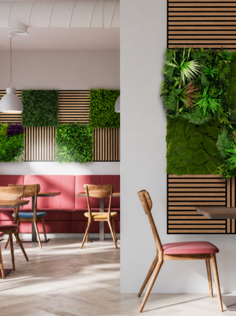Brown Modular Wall acoustic panels in the café