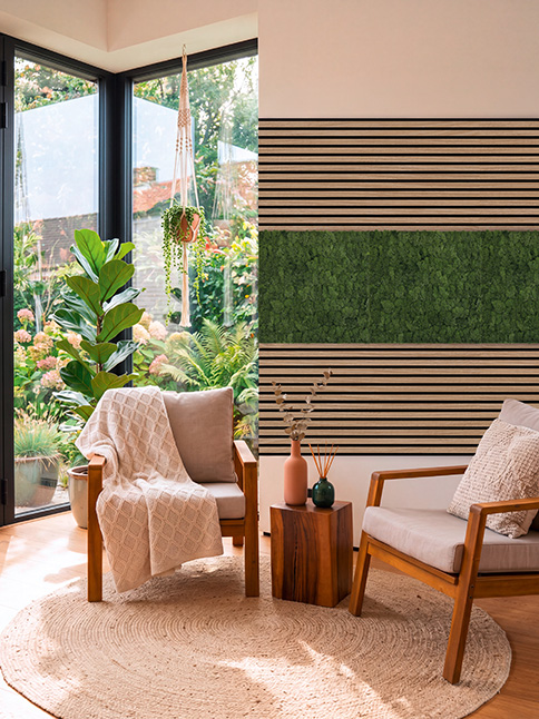 Moss panel combined with a wooden panel