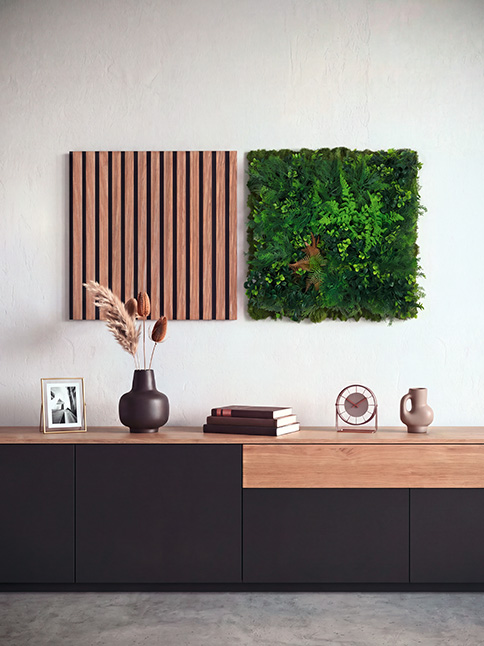Square panels above the sideboard