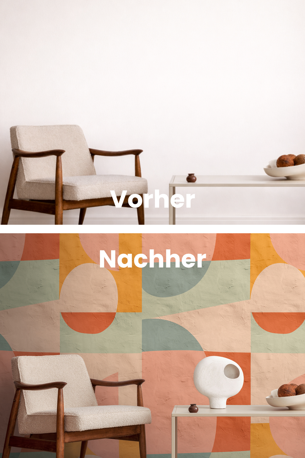 Vorher-Nachher Bilder Fototapete an der Wand