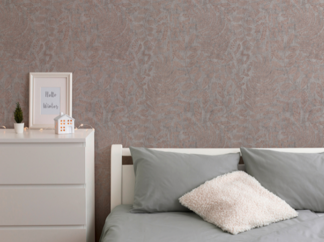 Metallic wallpaper with leaf pattern in Scandinavian style – grey, metallic