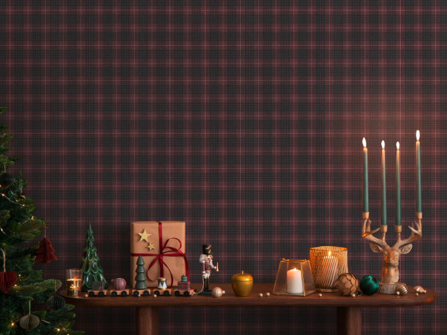 Non-woven wallpaper with fabric look, checked flannel look – red, black