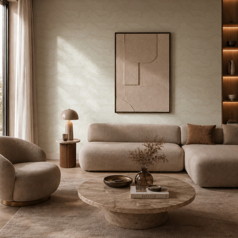 Aqua Grip Tapete im modernen Wohnzimmer mit Marmormuster