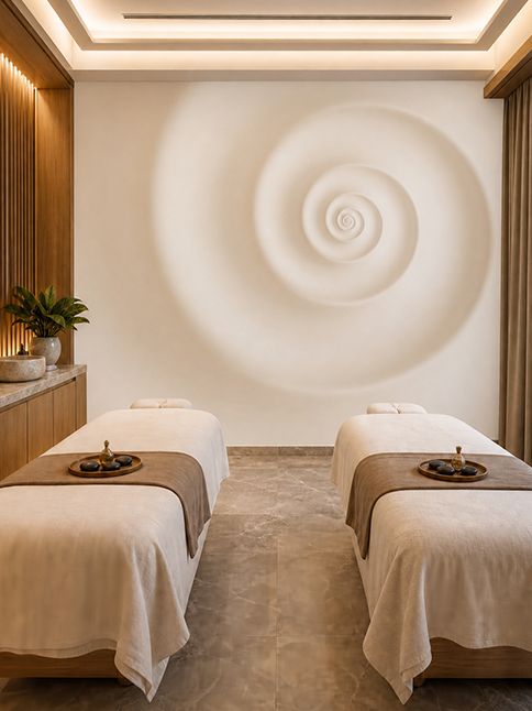 Wellnessbereich im Hotel mit Tapetein beige 