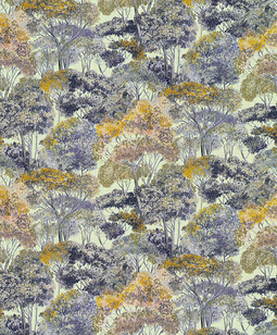 Bunte Tapete mit Wald in blau und gelb