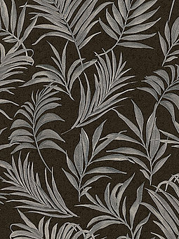 Schwarz silberne Tapete mit Palmblättern