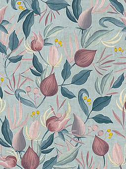 Florale Tapete blau lila