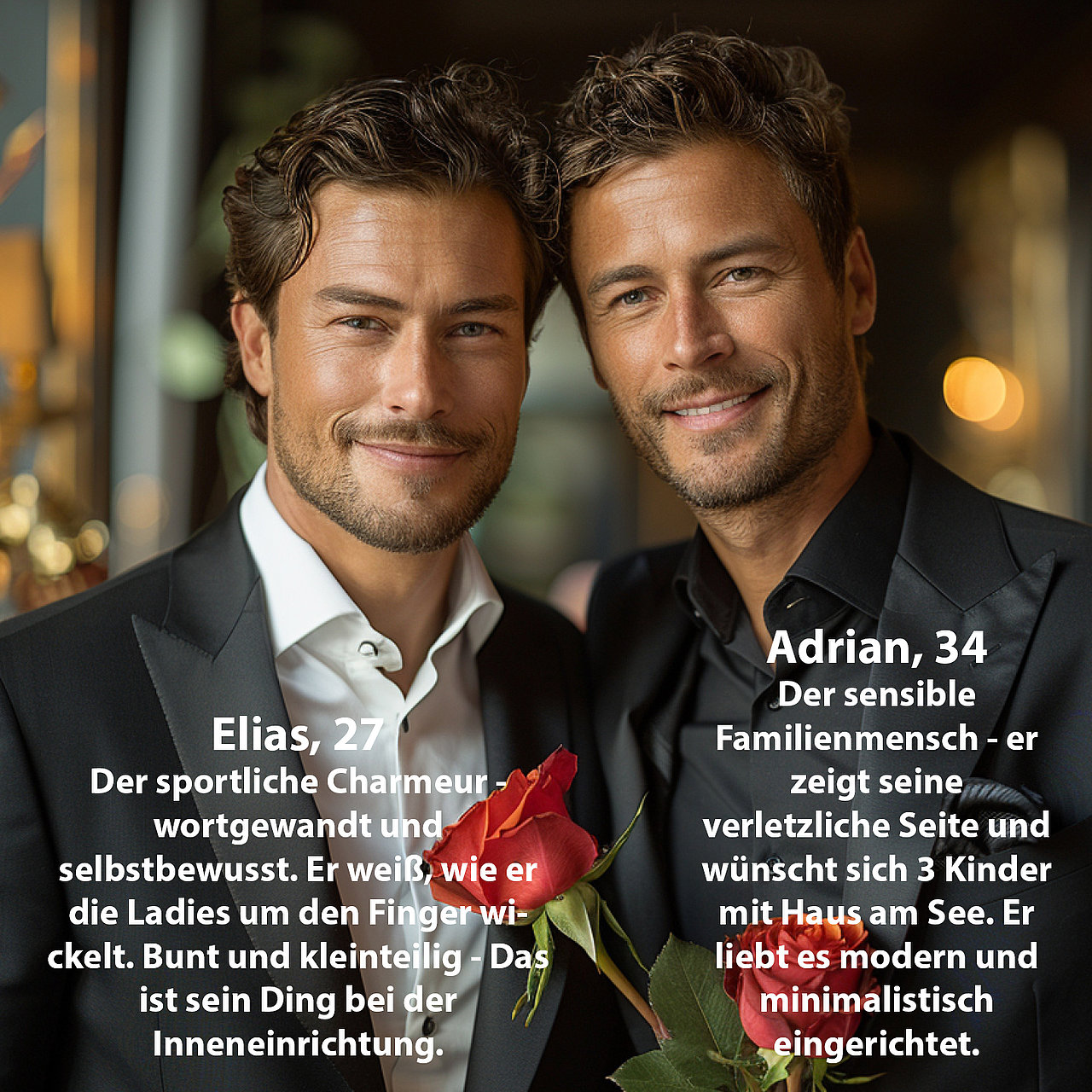 Bachelors mit Rosen in der Villa