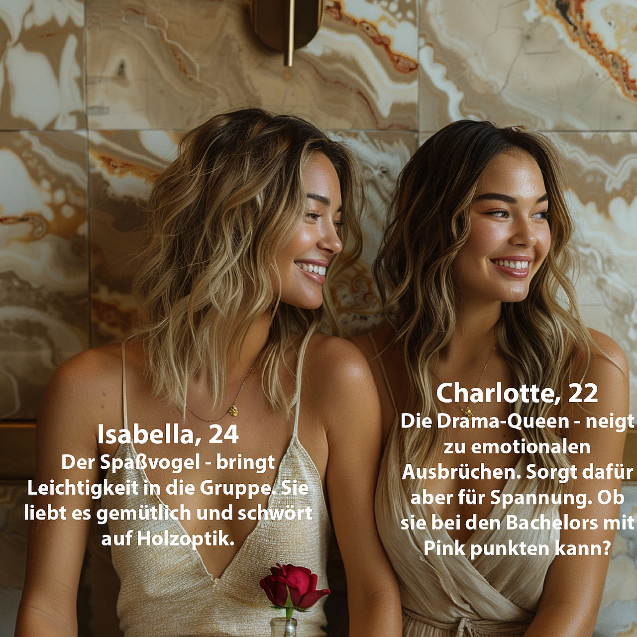 Bachelor Kandidatinnen vor Marmor-Fototapete