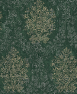 Barock Tapete mit Ornamenten in Dunkelgrün und Gold