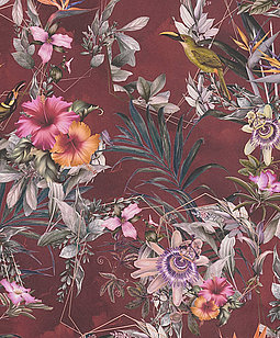 Hawaiian style floral wallpaper hibiscus & birds