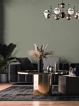 Raumbild mit olivgrüner Wandfarbe