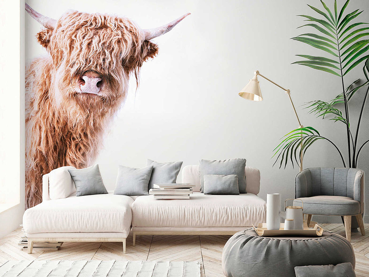 Animal mural with highland cattle in shaggy look
