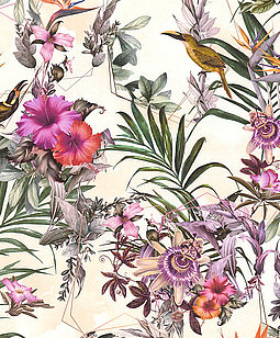  Designtapete Blumen & Vögel im Art Stil